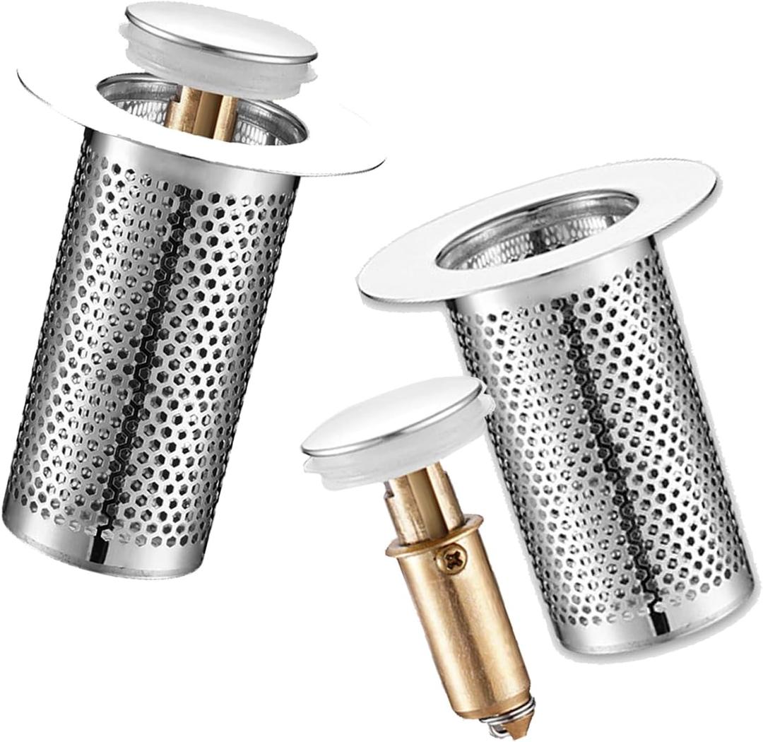 2 x Bathroom Sink Stopper 2Pcs,Sink Drain Strainer,Hair Catcher with Removable Stainless Steel Filter Basket,Universal Sink Plug,Suitable for Most Sinks,Washbasin,Bathtubs
