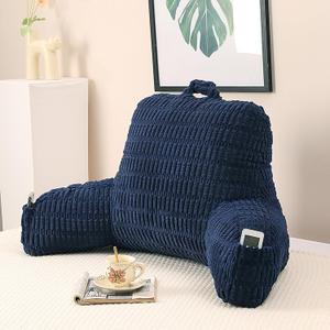 Reading Pillow for Sitting in Bed with Arm Rests,100% 7D Fiber Filling Husband Pillow for Back Support,Oeko-TEX Certified Backrest Pillow for Couch & Floor(17",Blue Corduroy)