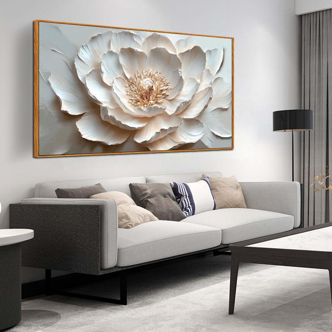 White and Pink Flower Pictures Wall Decor for Office Women - Modern Wall Art for Living Room - Wooden Framed Wall Art for Bedroom Size 29" x 59"