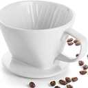 DOWAN Pour Over Coffee Maker, Non-Electric Pour Over Coffee Dripper, Manual Brew Maker, Single Cups Porcelain Slow Brewing Accessories for Gifts, White