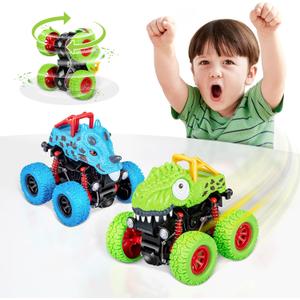 LODBY Dinosaur Toys for 2 3 4 5 Year Old Boys - Monster Truck Toys for Toddlers Boys Ages 2-4-6 - Push and Go Cars Dinosaur Toys for Kids 3-5 Year Old Boy Christmas Birthday Gifts