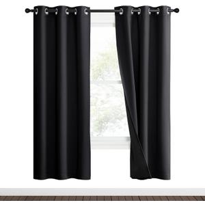 NICETOWN High-End Thermal Kitchen Curtains, Black, 37" Wide Per Panel, Set of 2 Panels, Full Blackout Curtains 70 Inches Long for Dining Room, Soundproof Window Treatment Drapes for Hall Room