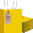 qiqee 50-Packs Bright Yellow Paper Gift Bags with Handles Bulk 11"x8.3"x4.3" Medium Size Paper Bags Multiple Uses