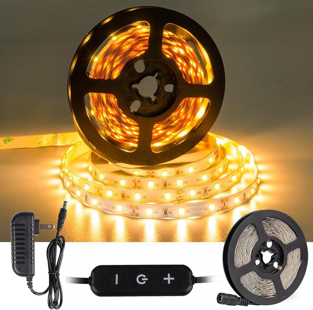 CT CAPETRONIX Warm White LED Strip Light,16.4 Feet 24 Volt LED Light Strip, 3000K Super Bright LED Tape Light, for Bedroom, Kitchen, Closet, Cabinet, Vanity Mirror, Indoor Only, (Dimmer Included)