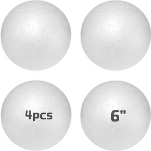 Large Styrofoam Balls 6 Inch,4PC White Foam Balls for Crafts, Giant Foam Balls Smooth Solid Round Balls for Arts and Craft Project as Christmas DIY Ornaments (Styrofoam Balls 6in-4pc)