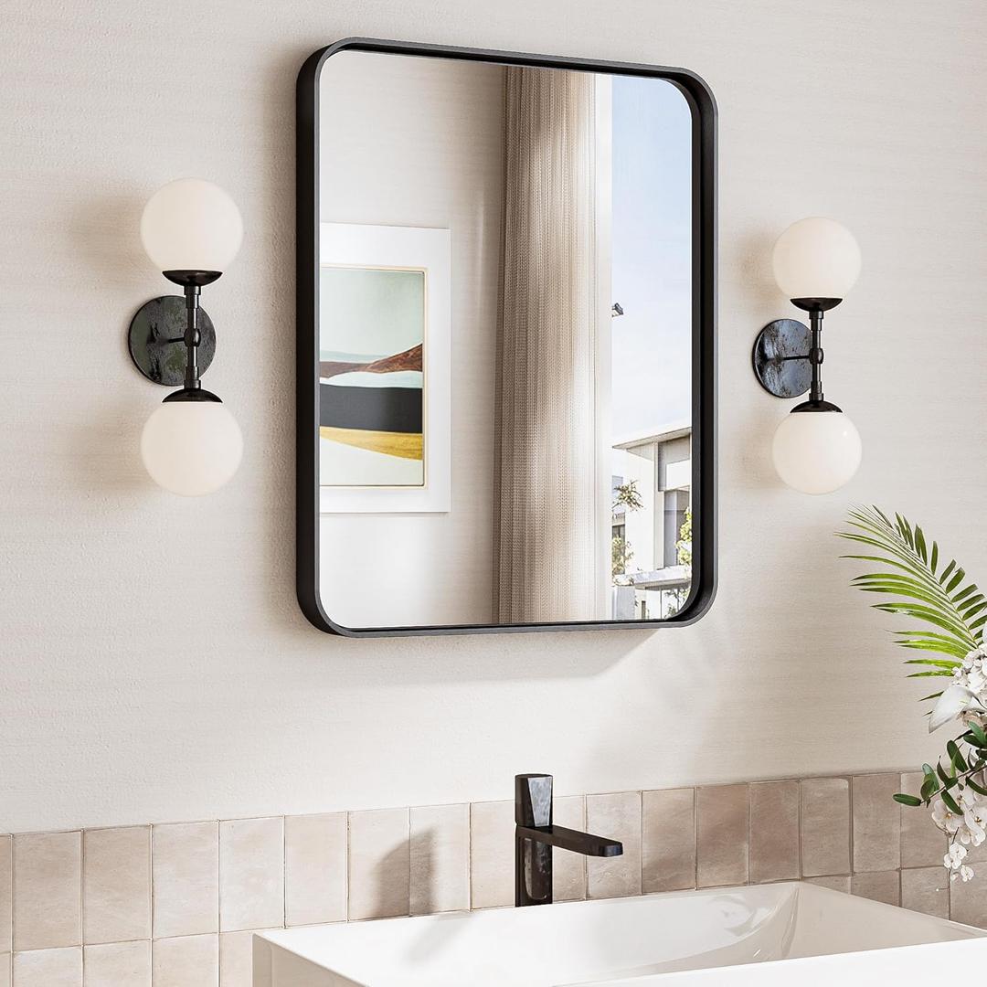 TokeShimi 16x20 Matte Black Bathroom Mirror,Vanity Mirror Bathroom Wall with Tempered Glass,Modern Metal Framed Mirror with Seamless Aluminum Frame(Horizontal/Vertical)