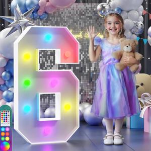 Colorful Marquee Numbers 3FT, Light Up Numbers 6 for 6th Birthday Decoration, 6th Birthday Light Up Sign with 18 Colors Remote Control, Large Numbers for Party Anniversary Decor