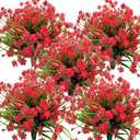 Artificial Flowers Outdoor UV Resistant Fake Plants Indoor Outside Hanging Planter Home Garden Decor, 10 Bundles (Red)