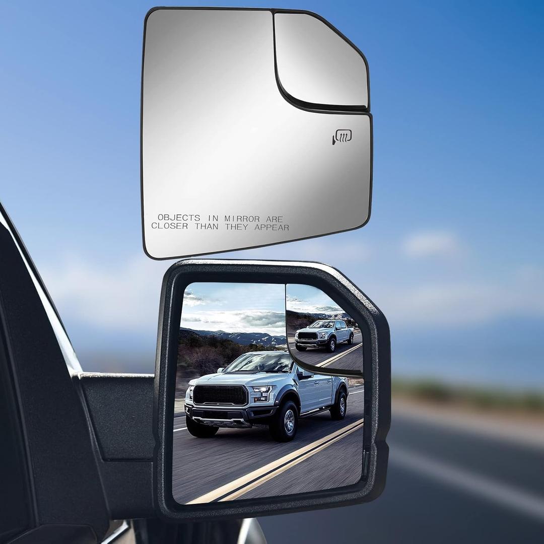 Passenger Side Mirror Glass Compatible with 2015 2016 2017 2018 2019 2020 F150 Right Side Heated Convex Mirror Glass with Blind Spot mirror Replace FL3Z17K707A FL3Z-17K707-A, FL3Z-17K707-B/C/D
