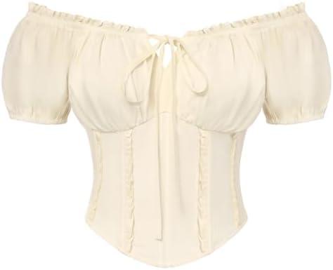 Scarlet Darkness Renaissance Shirt Women Short Sleeve Corset Tops Peasant Blouses, M