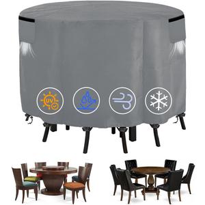 Round Table Chair Set Covers, Outdoor Patio Round Table Covers Waterproof with Windproof Buckles and Elastic Drawstring, Patio Furniture Covers Waterproof, 62" Dia X 28"H (Gray)