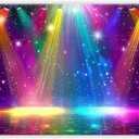Fabric 8x6ft Disco Rainbow Stage 70s 80s 90s Backdrop Vintage Lights Photography Background Rock Music Club Neon Glow Party Decorations Photo Banner