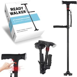 Ready Walker Cane,Adjustable Folding Walking,Dual Handles Walking Canes for Seniors with LED Light Sound Alarm,Suitable for Seniors Men and Women