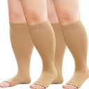 Plus Size Compression Socks: 2 Pairs Wide Calf Compression Toeless Stockings for Men Women - Open Toe 20-30 mmHg Compression Hose Support for Travel Nurses