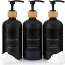 Nellyke Shampoo and Conditioner Dispenser Bottles Set, Modern Brown 21oz Refillable Shower Soap Dispenser with Bamboo Pump, Body Wash Dispenser for Shower Bathroom Kitchen,3 Pack (Black)