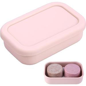 Large Travel Soap Case Leak Proof, Silicone Shampoo Bar Holder, Soap Container with Draining Layer, Slip-Resistant Portable Bar Soap Holder for Shower, Bathroom, Gym, Camping(Pink)