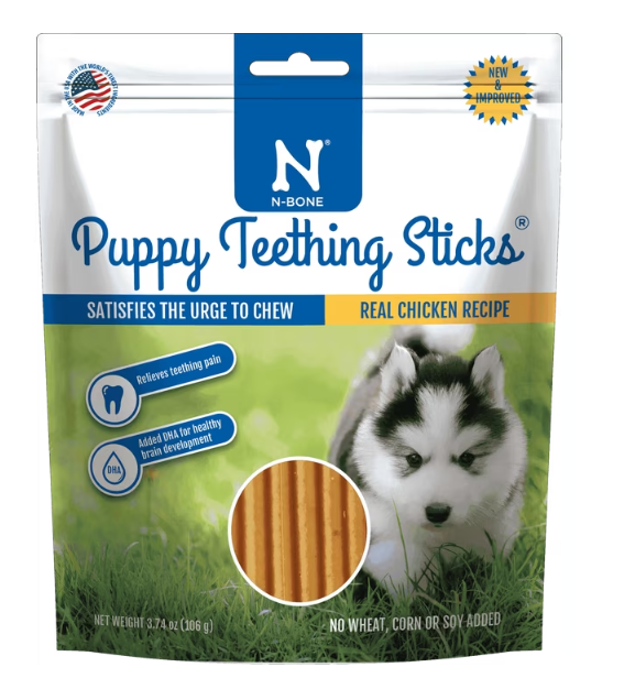 N-Bone Puppy Teething Sticks, Dried Chew Sticks for Puppy Dogs, Chicken Flavor, 3.74 oz, for Small Dogs, Natural Alternative to Plastic Chew Toys (BBD: 17 Aug 2027)