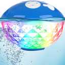 Blufree Bluetooth Pool Speaker with Colorful Light, Portable Floating Pool Speaker IP68 Waterproof,Built-in Mic, Floatable Crystal Clear Sound Wireless Bluetooth Hot Tub Speakers for Pools Spa Outdoor