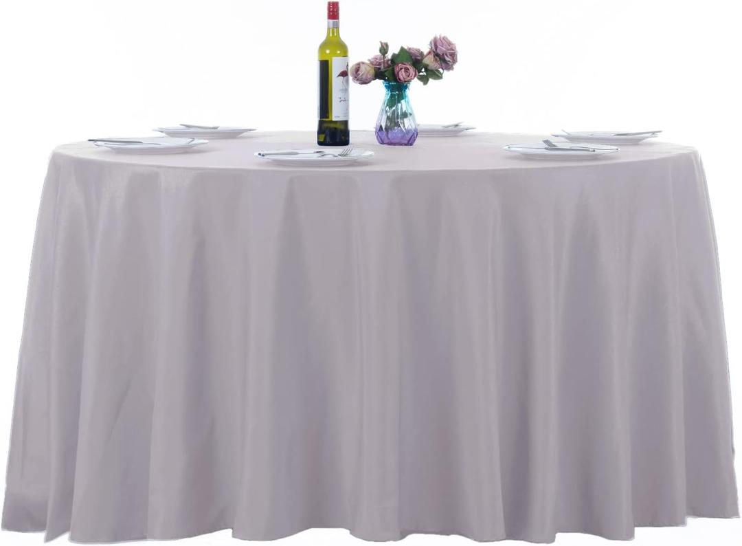 Ascoza 2pack 132 Inch Silver Round Tablecloth in Washable Polyester Fabric for Wedding/Banquet/Restaurant/Parties
