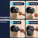WiFi-Triggered 5-in-1 WiFi Smart Fingerprint Door Knob Lock with Keypad - Lock-Side Programming, Local Data Storage, Doorbell-Triggered Remote Unlock, Real-Time Alerts - Ideal for Bedrooms, Offices