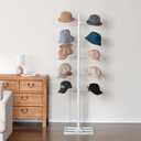 MyGift 6 Foot Modern Freestanding White Metal Hat Organizer Rack, 360 Degree Rotating Wig or Cowboy Hat Display Stand with 20 Customizable Circular Hooks