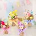 Dlerom 4 Pcs Easter Centerpiece Table Decorations Mini Artificial Easter Potted Plants Arrangement with Flowers Eggs Rabbits for Spring Home Desktop Farmhouse Party Decor