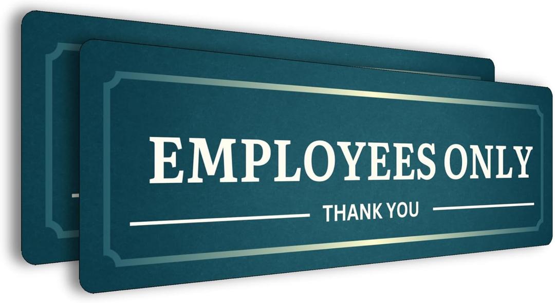 2 Pcs Employees Only Sign Stickers, 9 by 3 Inches Waterproof, Fade Resistant, PVC 0.2 in Thick Do Not Enter Signs With Strong Double Sided Adhesive. (Teal and White 2)