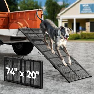 74'' L & 20'' W Longest Dog Ramp for Car - Extra Wide Lightweight Pet Dog Ramps for Large Dogs with Non-Slip Mesh, Outdoor Dog Ramp Up to 400LBS, Dog Steps Stair Get Into a Car SUV/Truck/RV/Bed (74'' L & 20'' W-Extra Long & Wide)