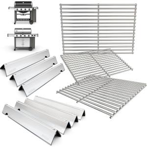DcYourHome 66097 Grill Grates 66033 Flavorizer Bars for Weber Genesis II GS4 400 Series Grills Parts Genesis 2 E-410 S-410 E-435 E-415 S-435 Genesis II LX E-440 S-440 Replacement Parts Stainless Steel