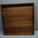 Large Square Ottoman Tray for Living Room and Coffee Table, Decorative Acacia Wood Serving Tray with Metal Handles for Breakfast in Bed, Dinner Food Kitchen TV (Natural, 22" x 22" x 2")