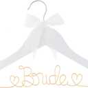 Bride to Be Wedding Dress Hanger Wooden and Wire Hangers for Brides Gowns, Dresses (White with Light Gold and Bow)