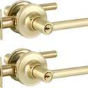 2 Pack Satin Brass Entry Door Handle, Keyed Alike Entry Door Handles with Lock Gold Door Lever, Outdoor/Indoor Entrance Use Reversible for Right & Left Sided Doors