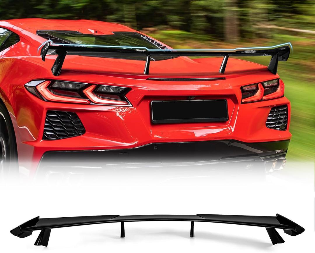Rear Trunk Lid High Wing Spoiler Kit Compatible with Corvette C8 Stingray Coupe Convertible 2020 2021 2022 2023 2024,Rear Trunk Wing Spoiler,Gloss Black
