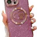 Compatible for iPhone 16 Pro Max Case Glitter Clear Paw Love Heart Compatible with MagSafe, Camera Lens Protection Soft Slim Thin Magnetic Bling Phone Case - Pink