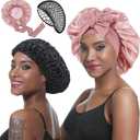 Wrap Cap Hair Net with Satin Bonnet for Silk Press Care-Double Layer Bonnet Adjustable Sleep Cap for Natural Curly Hair