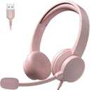 Wireless Headset with Mic for Work up to 40H Talk Time, Over-Ear Foldable Bluetooth Wireless Headset with AI Noise Cancelling Mic, Bluetooth V5.3 & USB Dongle & Mic Mute for Home Office (Red Brown)