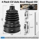 4 PCS Rubber CV Axle Boot Repair Kit with CV Boot Tool Cone Mounting, 8pcs Stainless Steel Clamps and 12pcs Cable ties for 2.32" 2.91" 3.35" Calibers, Waterproof Dustproof Protection for Protect Axle
