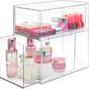 Homecor Clear Makeup Organizer Set of 2, Large Bathroom Storage Drawers, Cosmetic Storage for Vanity Dresser Countertop, Beauty Holder for Lipstick Brush Skincare Valentine's Day Gifts for Her(L+M)