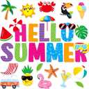 Hello Summer Cutouts 72 Pack Pool Beach Hawaiian Theme Cut Outs Summertime Bulletin Board Decoration Watermelon Spring Summer Tropical Office Decorations Palm School Teacher Supplies for Classroom