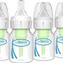 Dr. Brown's Natural Flow Anti-Colic Options+ Narrow Baby Bottle, 2 oz/60 mL, with Preemie Flow Nipple, 0m+, 4 Pack