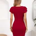 Missufe Women's V Neck Ruffle Short Sleeve Bodycon Summer Casual T Shirt Dress (Red) S