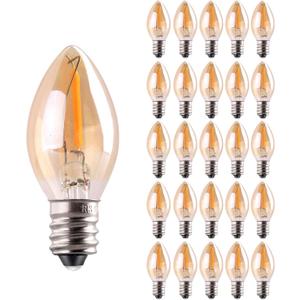 C7 LED Nignt Light Bulb,Classical Edison Style E12 Candle Base, 0.5 Watt LED Filament Bulb, Sign Light Replacement Bulb,5 Watts Equivalent, Ultra Warm White 2200K Amber Glass 25PCS