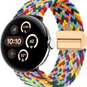 Bands for Google Pixel Watch 4 3 41mm/Pixel Watch 2/Pixel Watch Band - Upgraded Magnetic Clasp Connector Stretchy Braided Sport Replacement Straps for Men Women, No Gap, Breathable