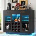 knoworld Wine Bar Cabinet with LED Lights, Coffee Bar Cabinet with Wine and Glass Rack, Black Bar Cabinet Liquor Cabinet, Kitchen Buffet Sideboard with Storage for Living Room, Dining Room
