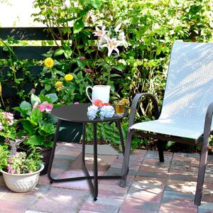 Outdoor Side Table of 2, 18-inch Small Table with Metal Steel and Adjustable Feet Modern End Table,Steel Round Coffee Table Portable Patio, Balcony,Porch,Garden. (2, Black)