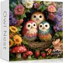 Spring Owl Puzzles for Adults 1000 Pieces, Nature Garden Flower Puzzles with Animal Bird Plant Mushroom, Impossible Hard Challenge Jigsaw Puzzle