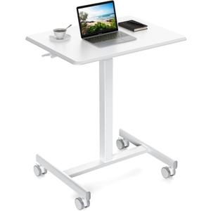 Sweetcrispy Small Mobile Standing Desk, Rolling Laptop Computer Carts, Portable Laptop Desk with Wheels, Adjustable Height Table for Home Office, White
