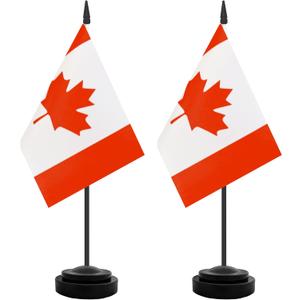 TrendPow 2 Pack Canada Desk Flag, Canadian Table Office Flags, Small Miniature Desktop Flag With 12"" Solid Black Pole and Black Base, Classroom, Offices Meeting Desk Decoration (Canada)