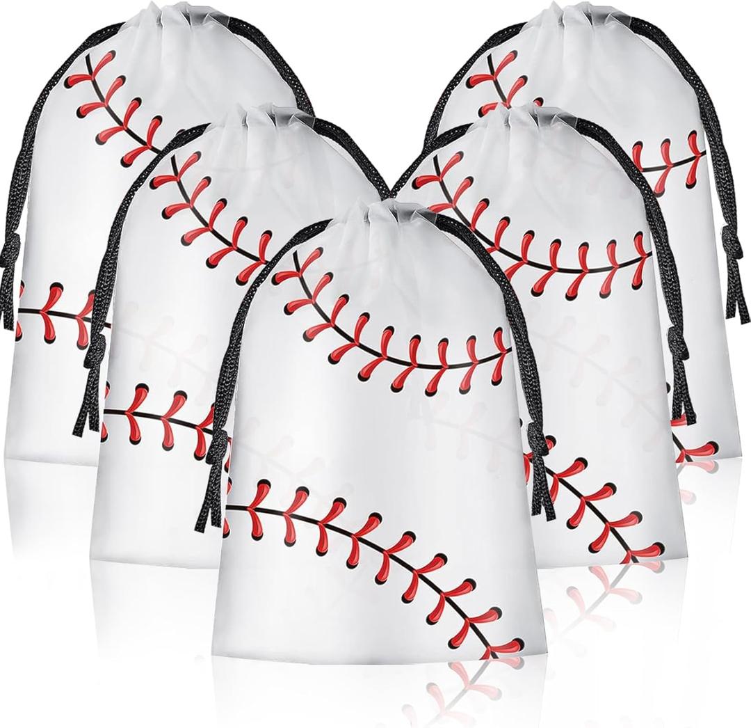 SEEVOR 24 Pack Drawstring Baseball Party Favor Bags 6 x 8 Inch Baseball Goodie Bags Baseball Snack Bags Baseball Gift Bags for Stow Snacks