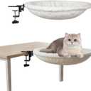Desk-Mounted Cat Hammock Bed, Clamp-On Pet Perch, Soft Faux Fur, No-Drill Install, Washable Pad, 16.5" Round, Supports 50 lb, Space-Saving Home Office